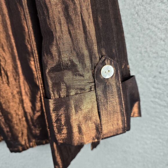 Ruby Rd Blouse Shirt Womens 18 Brown Metallic Button Up Roll Tab Sleeve Pockets - Picture 5 of 14